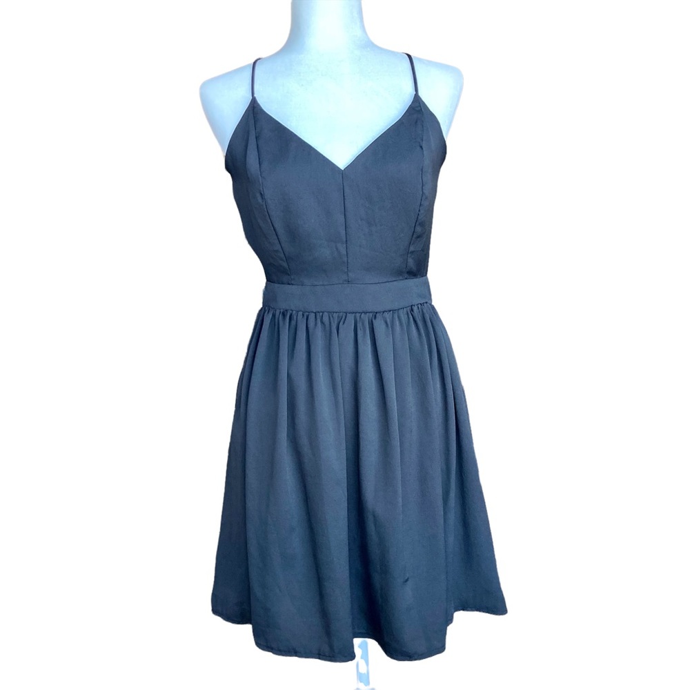 Mystic fit and flare black dress backless skater mini - Sz M